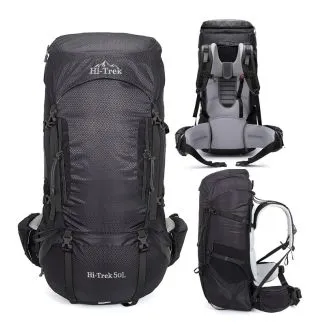 Hi-Trek 50L Wanderrucksack **Nordische Marke** Schwarz mit Regenschutz