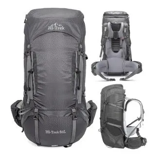 Hi-Trek 80L Wanderrucksack **Nordische Marke** Grau mit Regenschutz
