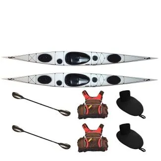2 Stück Seekajak Splint greenland Elite weiß aus Glasfaser/Carbon, inkl. Zubehör