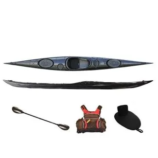 Seekajak Splint greenland Elite schwarz aus Glasfaser/Carbon, inkl. Zubehör