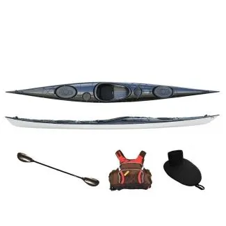 Seekajak Splint Sea Play 535 Elite schwarz-Weiß aus Glasfaser/Carbon, inkl. Zubehör