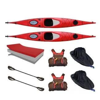 2 Stück Seekajak Spirit 465 PE, rot, inkl. Zubehör