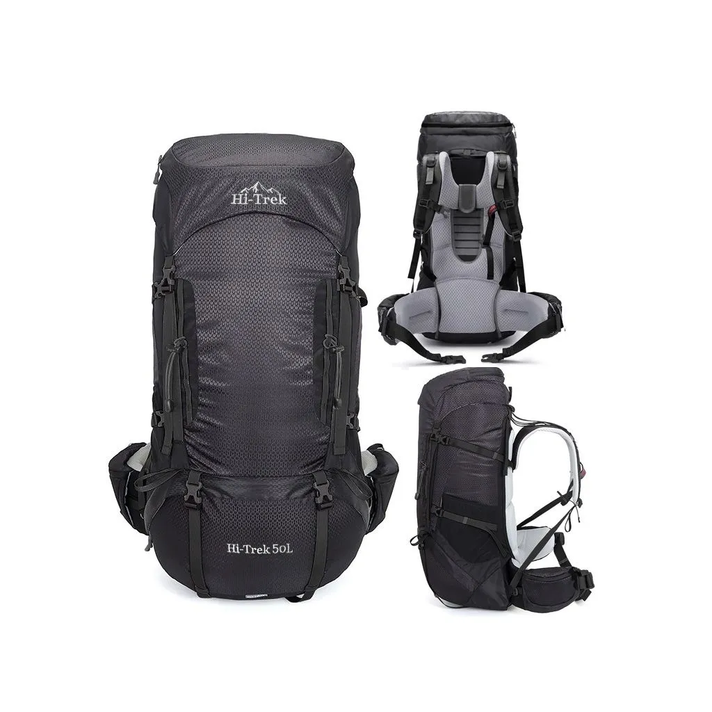 Hi-Trek 50L Wanderrucksack **Nordische Marke** Schwarz mit Regenschutz