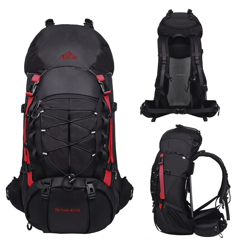 Hi-Trek 50L Wanderrucksack Air Camino – schwarz/rot mit Regenhülle
